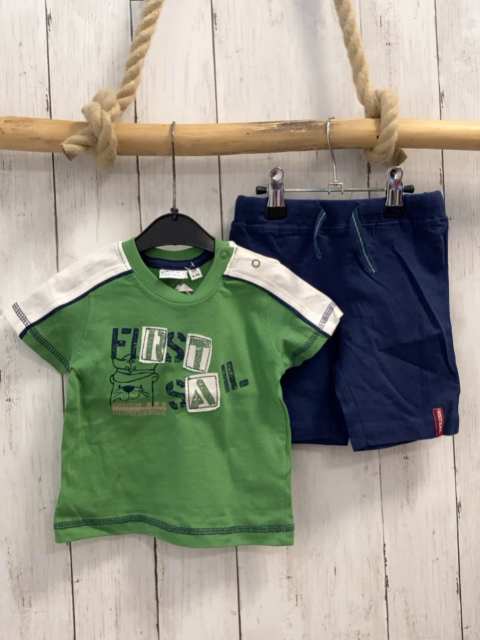 2tlg neu Blue seven T-Shirt + Shorts  Gr. 68  grün weiß Schrift blaue Nähte + blau