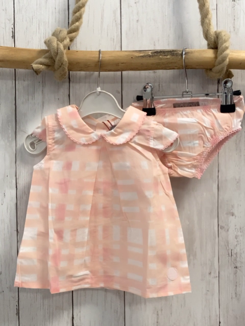 Boboli neu 2tlg Kleid + Höschen Gr. 56  rosa weiß kariert Kragen 