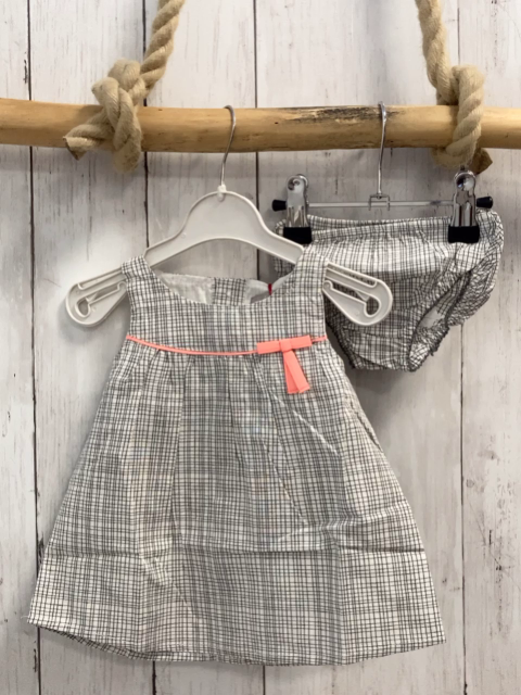 Boboli neu 2tlg Kleid + Höschen Gr. 62  grau weiß kariert aprikot Schleife