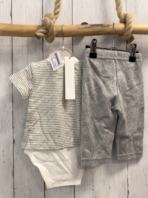 Boboli neu 2tlg T-Shirt + Hose Gr. 62  weiß grau gestreift Katze + grau Frottee