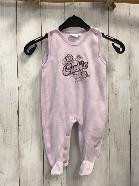 Blue seven Strampler Gr. 62  flieder weiß gestreift Nicky Blumen Schrift