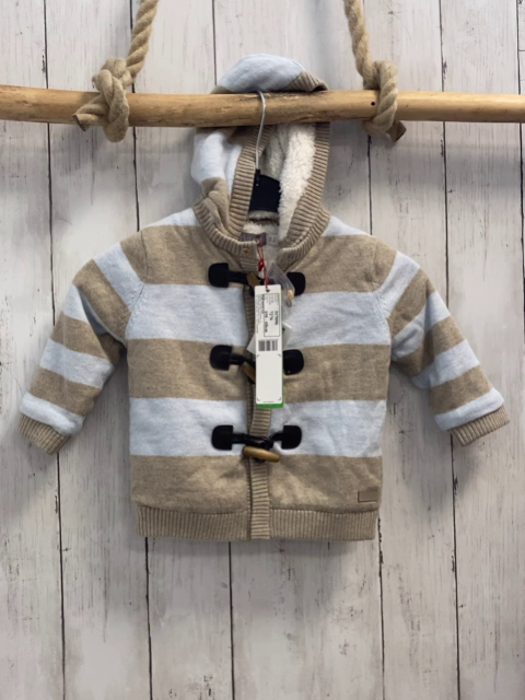 Boboli neu Strickjacke Gr. 68  hellblau beige Streifen gefüttert Kapuze