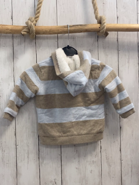 Boboli neu Strickjacke Gr. 68  hellblau beige Streifen gefüttert Kapuze