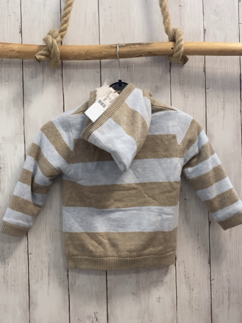 Boboli neu Strickjacke Gr. 80  hellblau beige Streifen gefüttert Kapuze