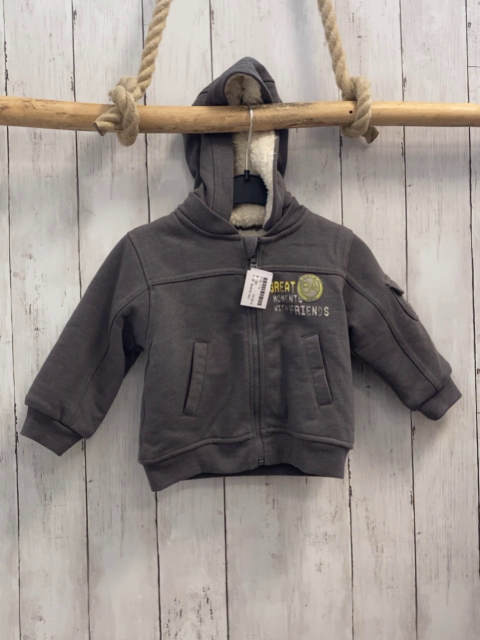 Boboli neu Sweatjacke Gr. 80  grau Schrift Teddyfutter Kapuze