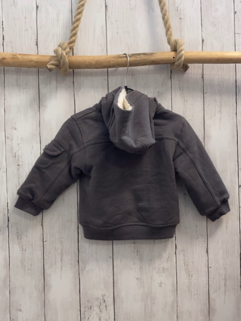 Boboli neu Sweatjacke Gr. 80  grau Schrift Teddyfutter Kapuze