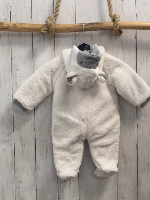 neu Boboli Plüschoverall Gr. 62  weiß grau Kapuze mit Gesicht und Ohren