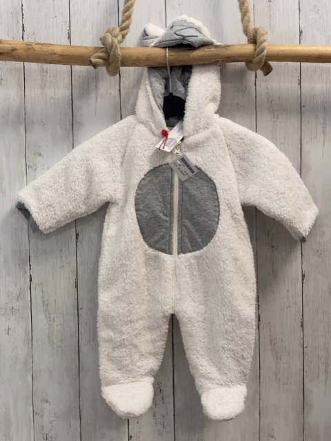 neu Boboli Plüschoverall Gr. 62  weiß grau Kapuze mit Gesicht und Ohren