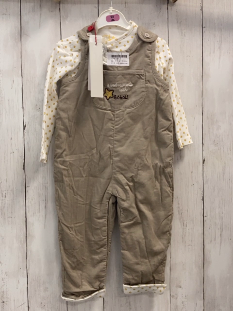 2tlg Boboli neu Langarmshirt + Latzhose Gr. 80  weiß gelbe Sterne + beige Kord gefüttert gestickte Schrift + Stern