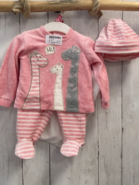 4tlg Boboli neu Pullover + Hose + Mütze + Beutel Gr. 62  himbeere Giraffen + himbeere weiß gestreift 
