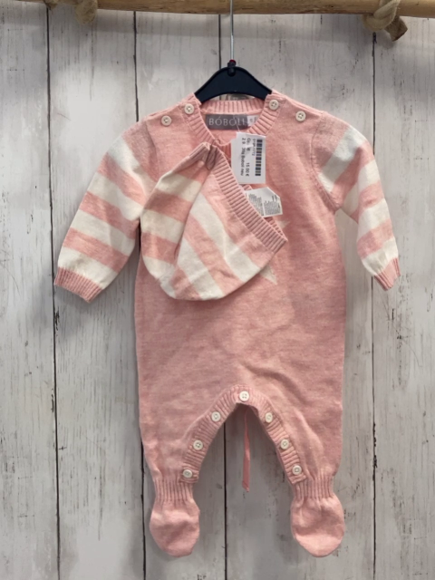 3tlg Boboli neu Strickoverall + Mütze + Beutel Gr. 56  rosa weiß Streifen + Stern 