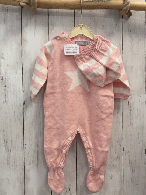 3tlg Boboli neu Strickoverall + Mütze + Beutel Gr. 62  rosa weiß Streifen + Stern 