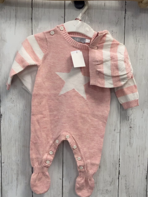 3tlg Boboli neu Strickoverall + Mütze + Beutel Gr. 56  rosa weiß Streifen + Stern 