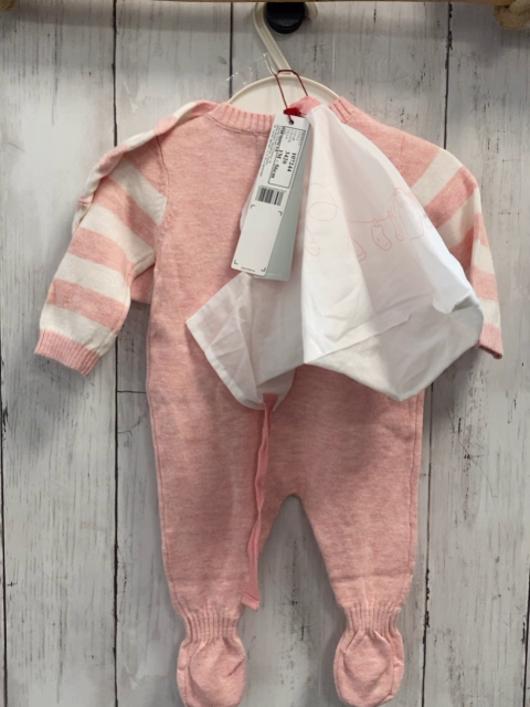 3tlg Boboli neu Strickoverall + Mütze + Beutel Gr. 56  rosa weiß Streifen + Stern 