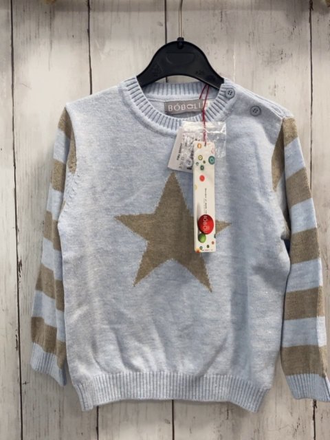 Boboli neu Pullover Gr. 86  hellblau beige Streifen + Stern Strick