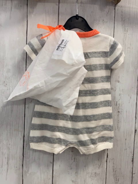 2tlg Boboli neu Playsuit + Beutel Gr. 62  grau weiß gestreift orange Bund & Herzen Strick