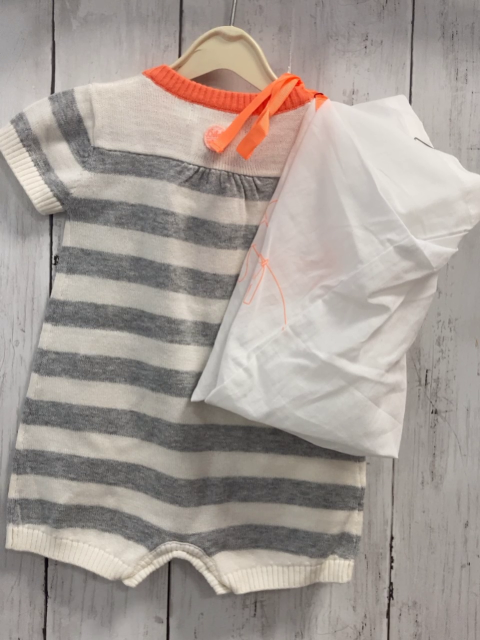 2tlg Boboli neu Playsuit + Beutel Gr. 62  grau weiß gestreift orange Bund & Herzen Strick