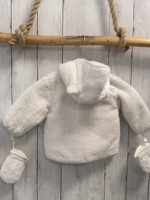2tlg Boboli neu Plüschjacke + Handschuhe Gr. 68  weiß Kapuze mit Ohren