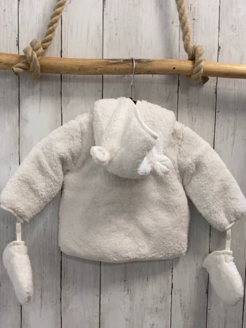2tlg Boboli neu Plüschjacke + Handschuhe Gr. 68  weiß Kapuze mit Ohren