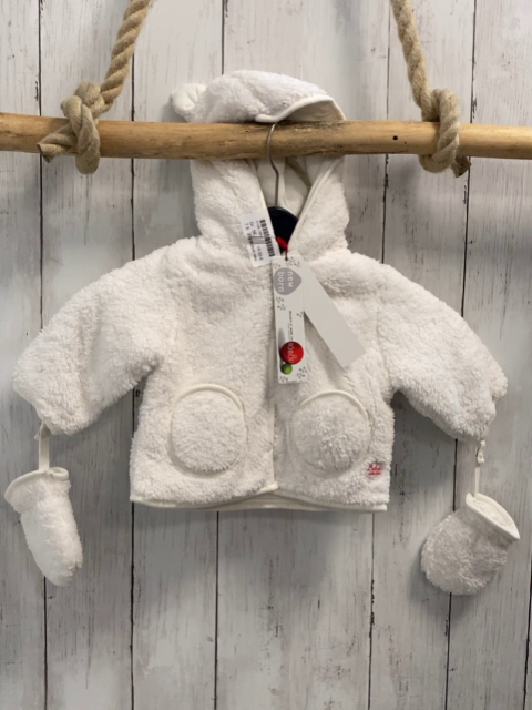 2tlg Boboli neu Plüschjacke + Handschuhe Gr. 56  weiß Kapuze mit Ohren