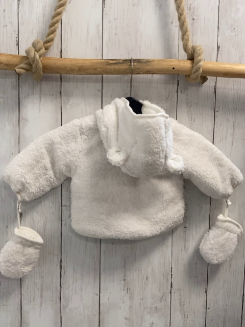 2tlg Boboli neu Plüschjacke + Handschuhe Gr. 56  weiß Kapuze mit Ohren