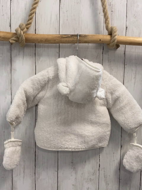 2tlg Boboli neu Plüschjacke + Handschuhe Gr. 68  weiß Kapuze mit Ohren