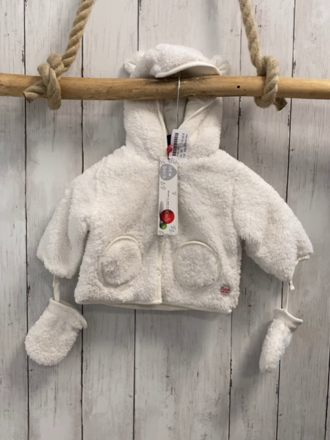 2tlg Boboli neu Plüschjacke + Handschuhe Gr. 56  weiß Kapuze mit Ohren