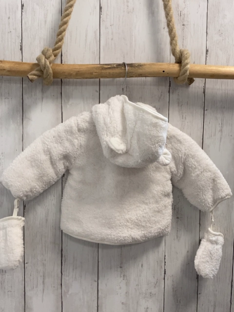 2tlg Boboli neu Plüschjacke + Handschuhe Gr. 62  weiß Kapuze mit Ohren