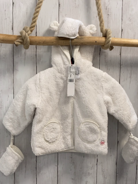 2tlg Boboli neu Plüschjacke + Handschuhe Gr. 74  weiß Kapuze mit Ohren