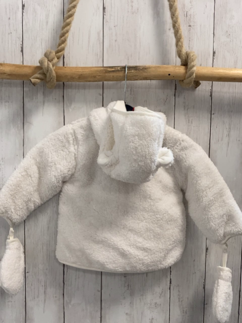 2tlg Boboli neu Plüschjacke + Handschuhe Gr. 74  weiß Kapuze mit Ohren