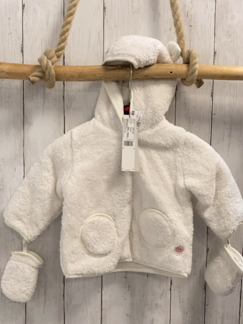 2tlg Boboli neu Plüschjacke + Handschuhe Gr. 74  weiß Kapuze mit Ohren