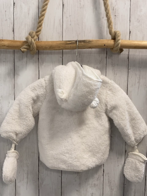 2tlg Boboli neu Plüschjacke + Handschuhe Gr. 74  weiß Kapuze mit Ohren