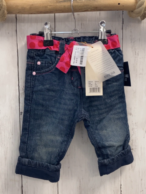 Blue seven neu Hose Gr. 62  blau Jeans gefüttert pink Gürtelband mit roten Herzen & Punkten  