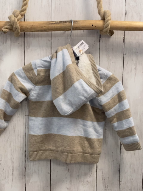 Boboli neu Strickjacke Gr. 74  hellblau beige Streifen Strick Kapuze Knebelknöpfe