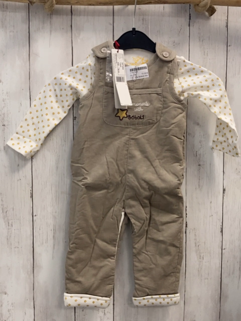 2tlg Boboli neu Langarmshirt + Latzhose Gr. 74  weiß gelbe Sterne + beige Kord gefüttert gestickte Schrift + Stern