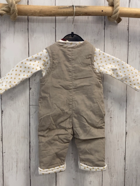 2tlg Boboli neu Langarmshirt + Latzhose Gr. 56  weiß gelbe Sterne + beige Kord gefüttert gestickte Schrift + Stern