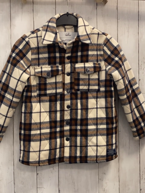   Hemdjacke  Gr. 128  beige schwarz braun kariert Flanell + gefüttert 