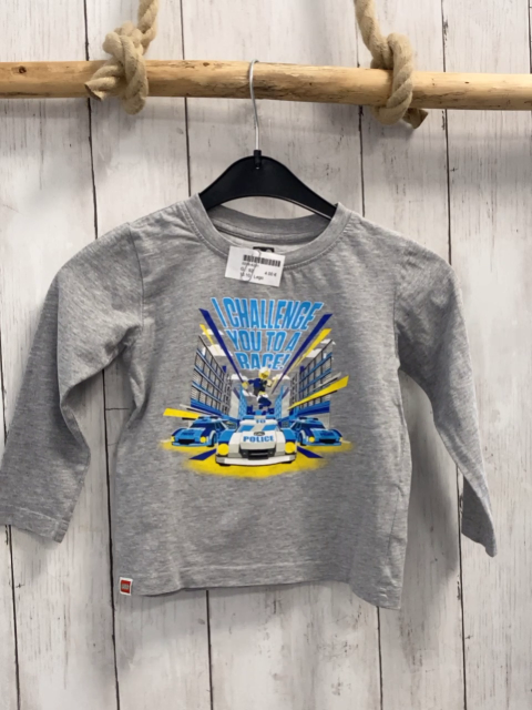 Lego  Langarmshirt  Gr. 92  grau Fahrzeuge Schrift 
