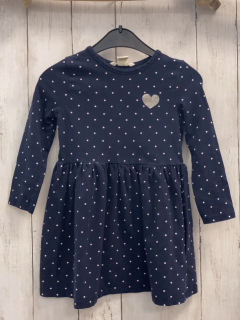 H&M Kleid  Gr. 98  blau weiße Punkte silber Glitzerherz 