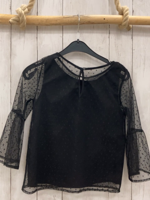 H&M  Bluse  Gr. 140  schwarz mit Netzüberbluse mit Punkten 