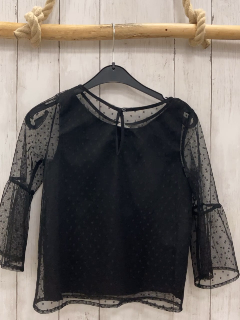 H&M  Bluse  Gr. 140  schwarz mit Netzüberbluse mit Punkten 