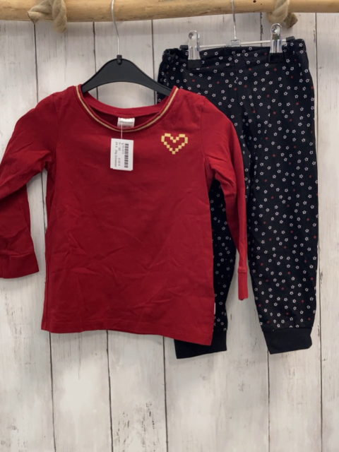 2tlg Schiesser  Schlafanzug  Gr. 92  rot + schwarz goldenes Herz weiß rote Sterne 