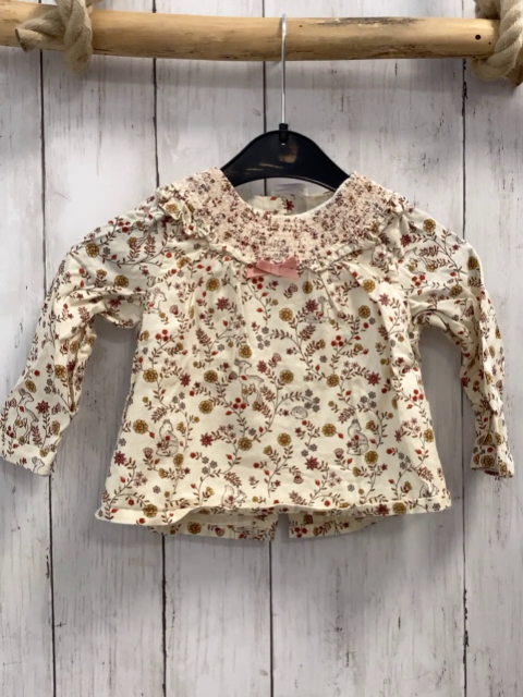 Sergent Major  Bluse  Gr. 74  beige Blumen rosa Ziernähte 