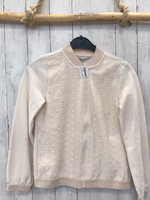   Sweatjacke   Gr. 140  creme lochstickerei beige Bund 