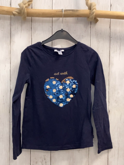 Okaidi  Langarmshirt  Gr. 128  blau Pailettenherz 