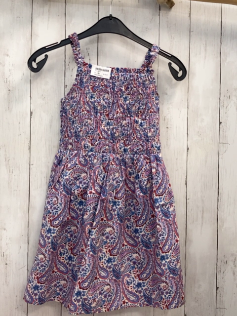 Mango  Kleid  Gr. 140  weiß blau weinroter Ornamentdruck gesmoktes Oberteil 