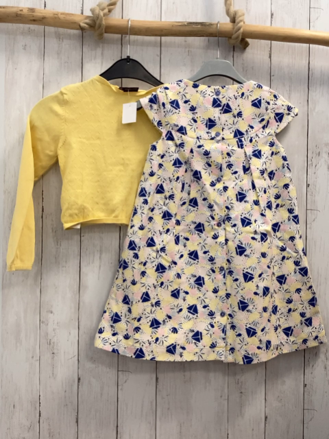 2tlg Sergent Major  Kleid + Strickjacke  Gr. 122  weiß blaue Segelboote rosa gelbe Fische + Zitron blaue Punkte + gelb 