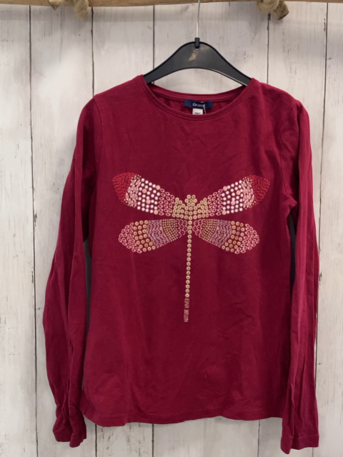 Okaidi  Langarmshirt  Gr. 140  rot Libelle mit Bllumen+ golden Glitzer 