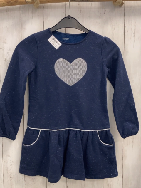 Vertbaudet  Kleid  Gr. 128  blau mit silber Glitzerfäden silber Pailettenherz 