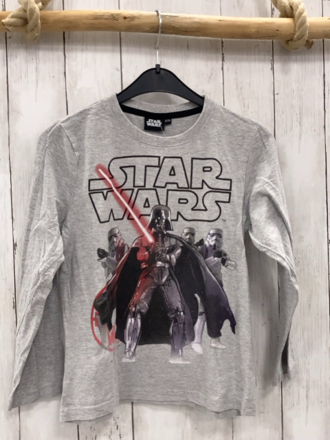 Star Wars  Langarmshirt  Gr. 128  grau Star Wars Figuren schwarze Schrift 
